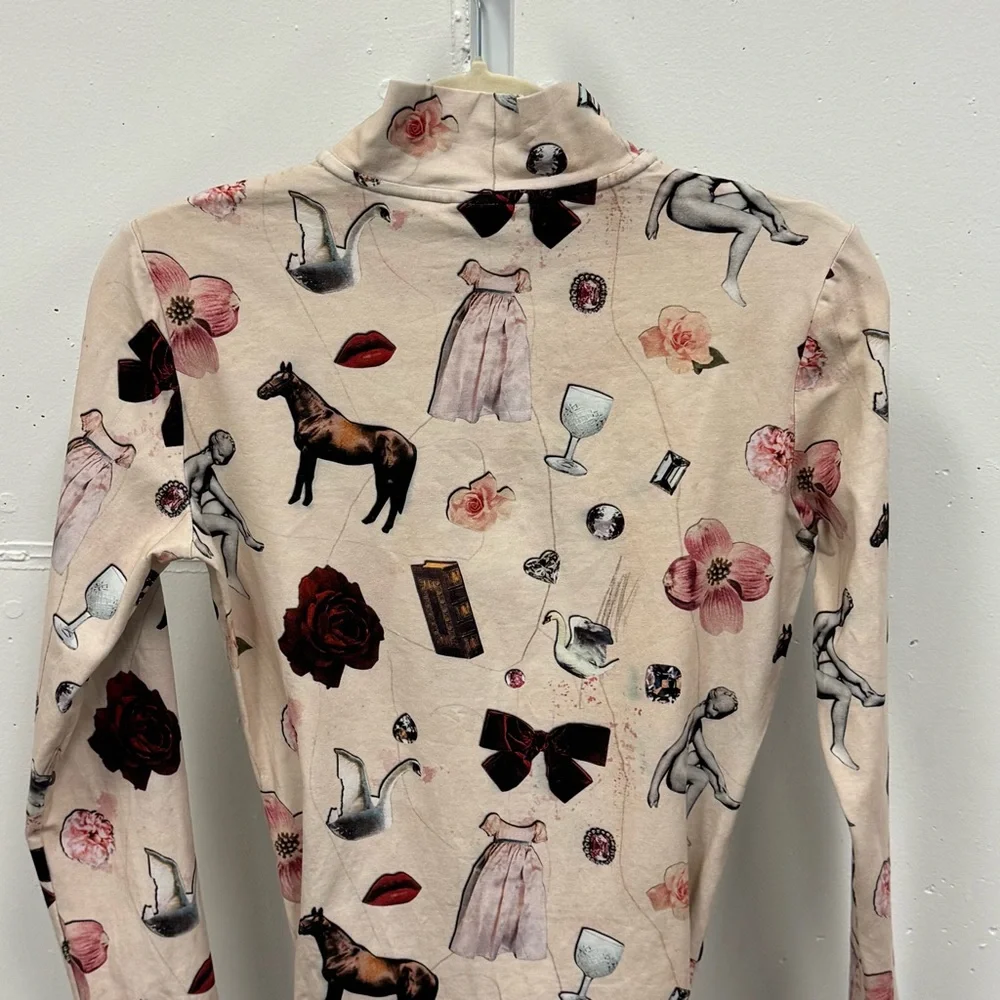 Samantha Pleet Starcrossed 3/4 Sleeve Bodysuit Collage Stretch Cream Medium - Picture 6 of 15